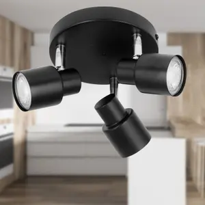 First Choice Lighting Set of 2 Black 3 Light IP44 Bathroom Round Spotlights