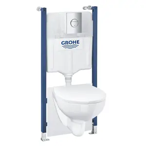 Grohe Solido 5in1 Alpine White Wall hung Oval Toilet with Soft close seat & Concealed cistern