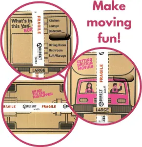 10 Strong Large Cardboard Storage Packing Moving House Boxes with Fragile Tape 52cm x 30cm x 30cm 47 Litres Carry Handles and Room