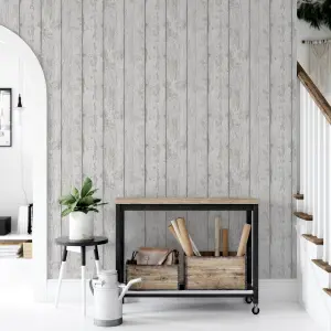 Arthouse Grey Washed Wood Wallpaper