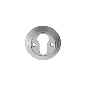 55mm Euro Profile Round Escutcheon Reeded Design Satin Chrome Keyhole Cover