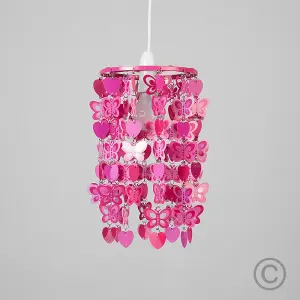 ValueLights Pink Children's Bedroom Nursery Hearts And Butterflies Ceiling Pendant Light Shade