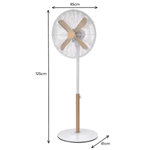 Russell Hobbs Scandi Pedestal Fan 16 Inch White and Wood Effect RHMPF1601WDW