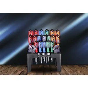 44 PACK - Large Screwdriver Hex Key & Bit Set - Colour Coded & Storage Stand