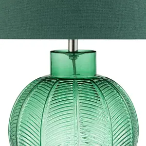 Contemporary Emerald Green Glass Lamp in Leaf Design and Forest Green Shade