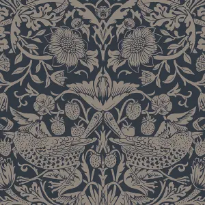 William Morris Rich Blue Strawberry Thief Metallic effect Smooth Wallpaper