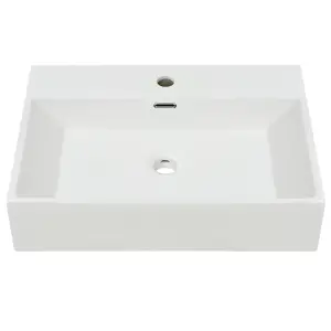 Berkfield Basin with Faucet Hole Ceramic White 60.5x42.5x14.5 cm