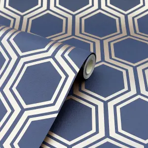 Arthouse Luxe Hexagon Navy Gold Wallpaper