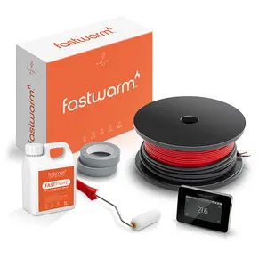 Fastwarm 100W Electric Underfloor Heating Cable Kit - 12.5m - Touch Black Thermostat