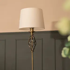 ValueLights Memphis Traditional Antique Brass Twist Floor Lamp with Fabric Lampshade - Bulb Included