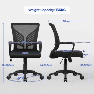 Yaheetech Adjustable Swivel Office Chair with Lumbar Support - Black