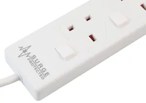 4 Way Individually Switched Surge Protected Mains Power Extension Lead, 3m, White