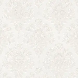 GoodHome Abeli White Metallic effect Russian damask Textured Wallpaper