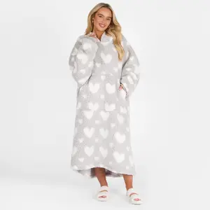 Heart Hoodie Blanket Extra Long Giant Oversized Wearable Soft Throw, Charcoal