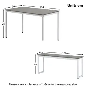 3 Pieces Dining Table and Bench Set 4 Persons Space Saving Dinette for Kitchen Patio Outdoor, Grey and White