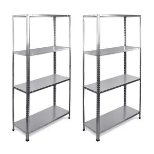 RB BOSS Garage Shelving Units 4 Shelf Bolted Galvanised Steel (H)1450mm (W)750mm (D)300mm, Pack of 2