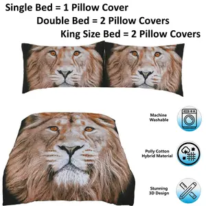 King of The Jungle Wild Male Lion Bed Set - 3D Animal Printed SINGLE Beddings Duvet Cover + One Matching Pillowcase