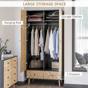 HOMCOM Modern Wardrobe Cabinet with Shelf, Hanging Rod and 2 Drawers 90x50x190cm