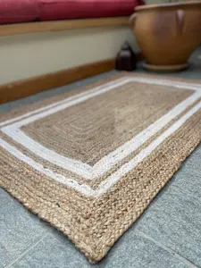 KHIDAKEE  Rectangular Border Natural Rug Hand Woven Jute / 60 cm x 90 cm