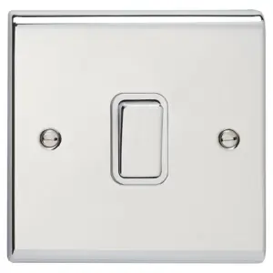 Deta SD1203CHW Slimline Décor Light Switch 10 Amp 1 Gang 2 Way (Polished Chrome / White Insert)