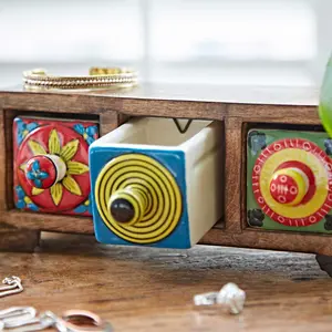 Hand Painted Multicoloured Ceramic 3 Drawer Chest