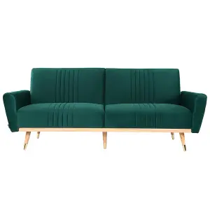 3-Seater Modern Dark Green Velvet Sofa Bed Recliner Couch with Wood Legs