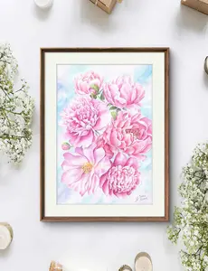 Watercolor Bouquet of Pink Peonies 29.7 x 42 x 0 cm (11.7 x 16.5 x 0 inches)