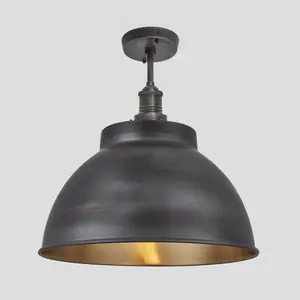 Industville Brooklyn Dome Flush Mount, 13 Inch, Pewter & Brass, Pewter Holder