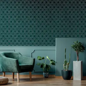 Superfresco Teal Geometric Smooth Wallpaper