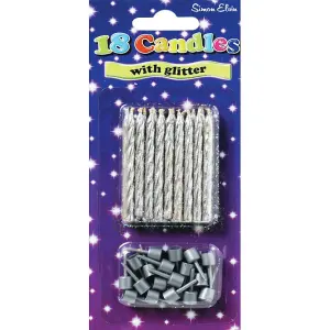 Simon Elvin 18 Glitter Birthday Candles With Holders (Pack Of 6) Silver (One Size)