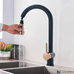 Black Brass Side Lever Mono Kitchen Pull Out Spout Tap Kitchen Tap Mixer Tap