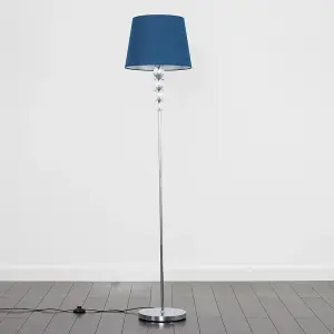 ValueLights Eleanor Modern Silver Chrome and Clear Acrylic Ball Floor Lamp with Navy Blue Shade