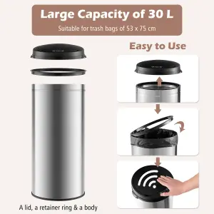 Costway 30L Automatic Trash Can Motion Sensor Garbage Bin with Stainless Steel Frame