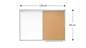 ALLboards COMBO whiteboard dry erase magnetic and cork notice board aluminium frame 120x90 cm