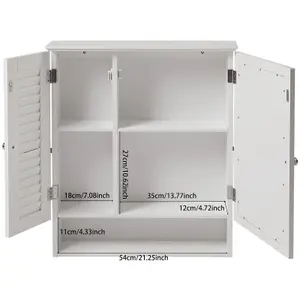 2-door White Shutter Wall Mounted Mirrored Bathroom Cabinet W 600 x D 150 x H 680 mm