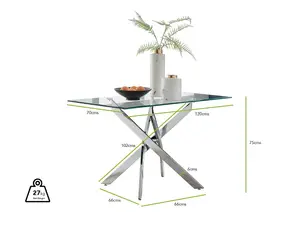 Furniturebox Leonardo 4 Seat Rectangular Glass Dining Table with Silver Metal Legs & 4 Black Milan Faux Leather Silver Leg Chairs