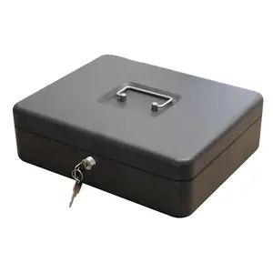 Ultimate Lockable 12" Cash Box - Steel Money Organiser with Note Compartments & 8 Section Coin Tray - H9 x W30 x D24cm, Black