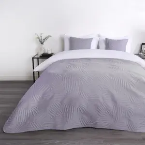 Leaf Pinsonic Throw Over Bed Blanket Quilted Bedspread, Grey - 200 x 240cm