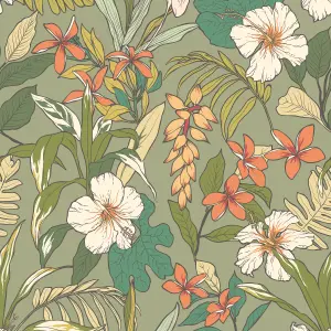 Hoopla Walls Oasis Olive & Citrus Smooth Matt Wallpaper