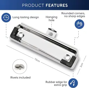 72 Metal Clipboard Clips - Spring-Loaded, Mountable, Iron with Rubber Edge & Hanging Hole for Replacement & Organization