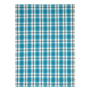 Homescapes Irvine Handwoven Blue Tartan 100% Cotton Rug, 120 x 170 cm