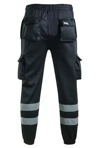 MS9 Mens Hi Viz Vis High Visibility Fleece Cargo Work Trousers Pants Joggers H1 Black - XL