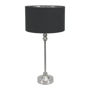 ValueLights Maggie Chrome Candlestick Table Lamp with Black and Chrome Inner Lamp Shade and LED Bulb