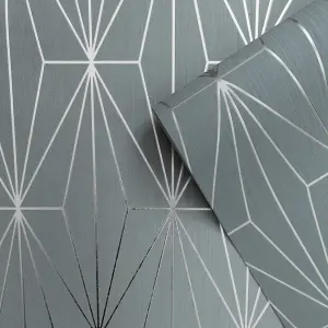 Muriva Grey & Gun Metal Geometric Metallic effect Embossed Wallpaper