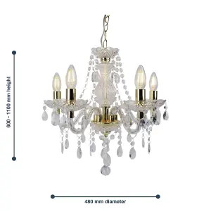 First Choice Lighting Marie Therese Clear Gold 5 Light Chandelier