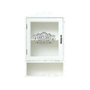 Melody Maison Vintage Style White Distressed Glass Fronted Wall Cabinet 54cm x 32cm