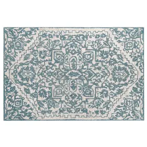 Wool Area Rug 140 x 200 cm White and Blue AHMETLI