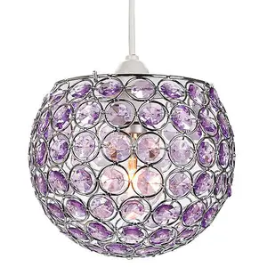 Modern Round Globe Easy Fit Pendant Shade with Small Purple Acrylic Bead Jewels