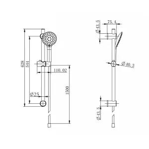 Shower Round Slide Rail Kit - Matt Black (Sea) - Includes Shower Head, Hose and Fixing Unit