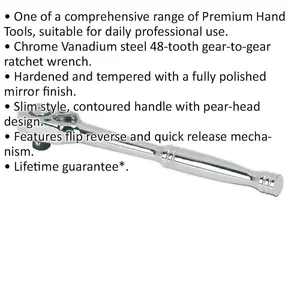 Durable 48-Tooth Pear-Head Ratchet Wrench with Flip Reverse Mechanism - 1/4 Inch Drive